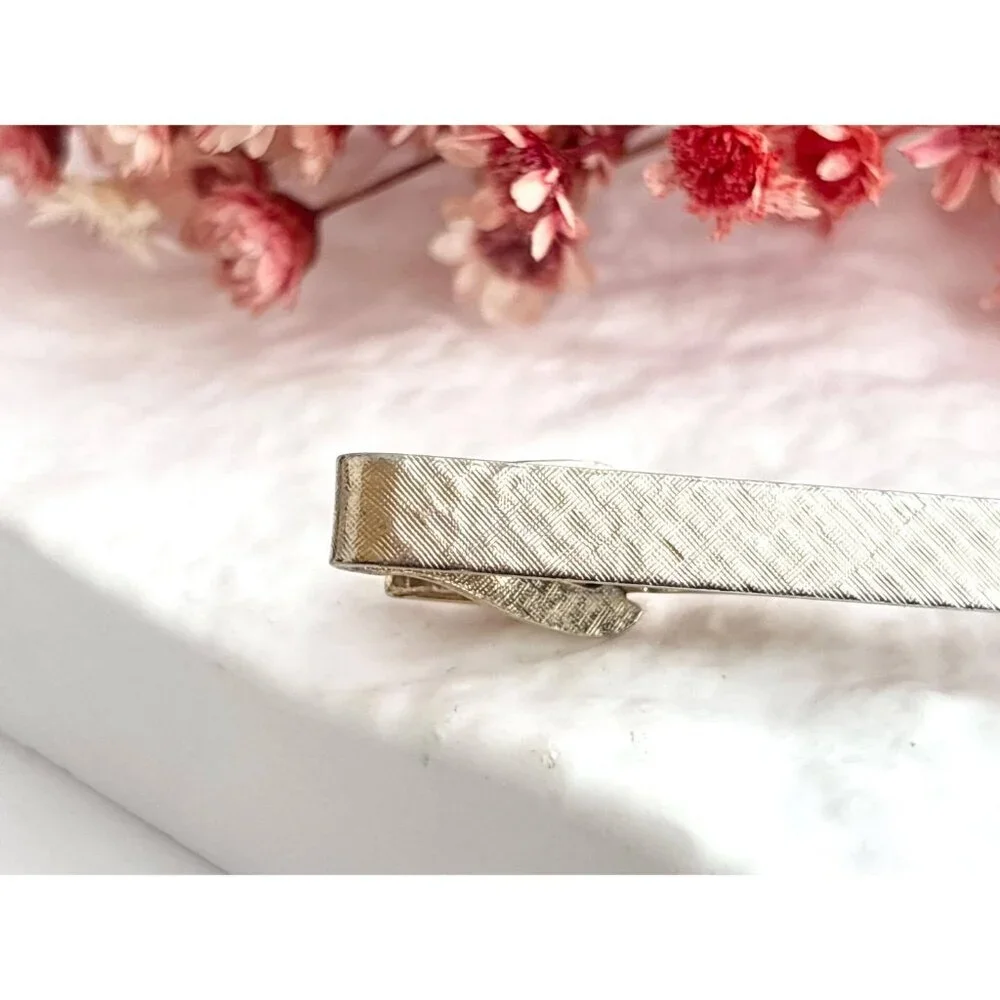 Faux Amber Textured Gold Toned Vintage Men's Tie Bar | Tie Clip